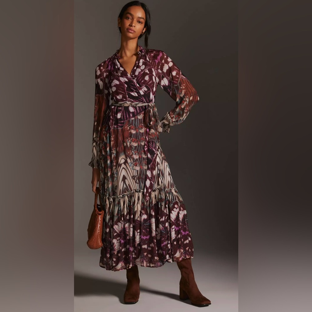 NEW Anthropologie Long Sleeve Wrap Midi Dress
